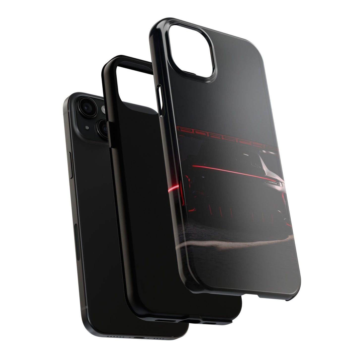 Capa Resistente Vista Traseira Sport Car — Design Elegante Preto e Vermelho
