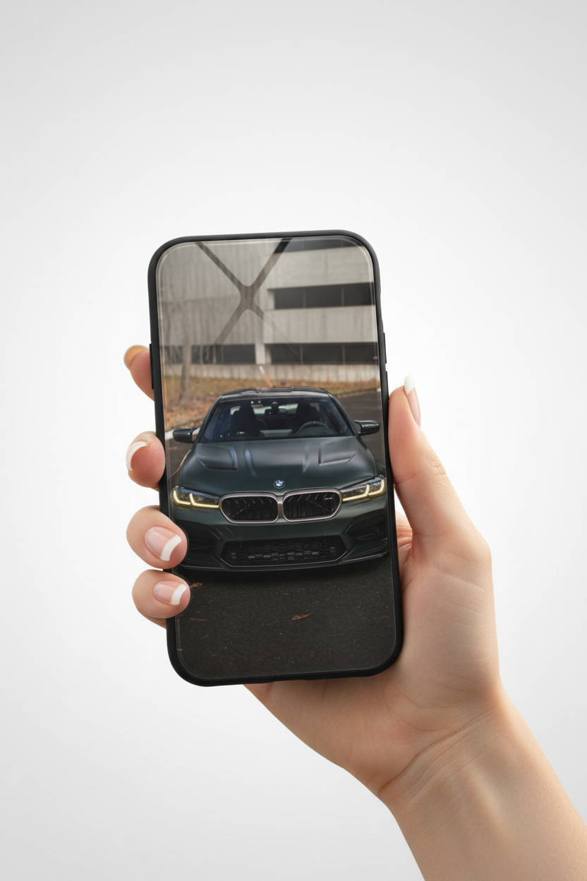 iPhone com capa BMW M5CS - vista mais distante